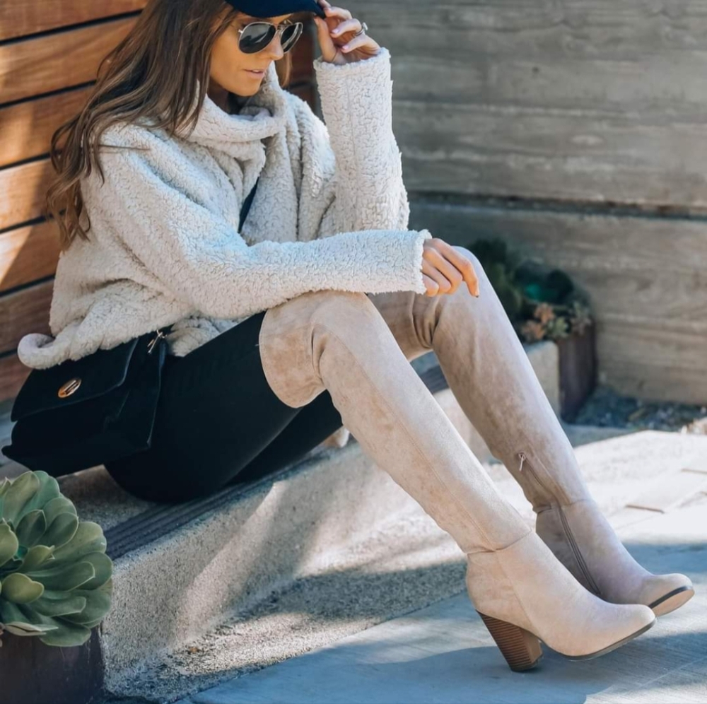 Tayla faux suede heeled boots-nude